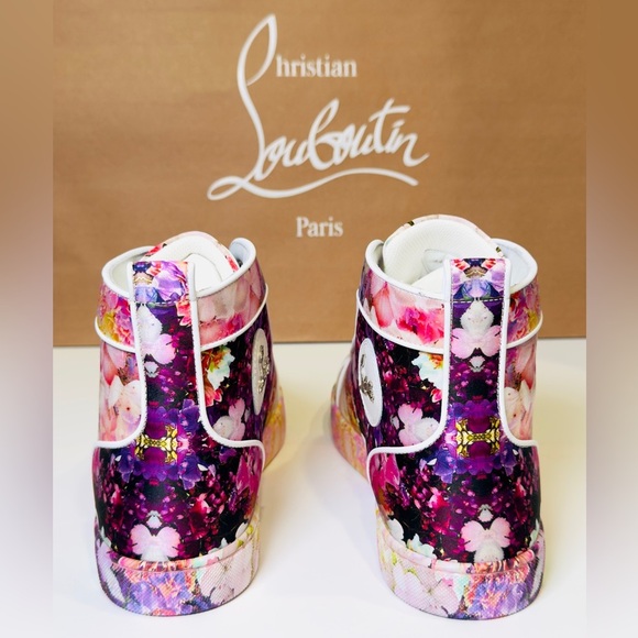 Christian Louboutin Blooming Orlato Abstract-print Silk High-top Trainers EU 44 - Picture 8 of 16